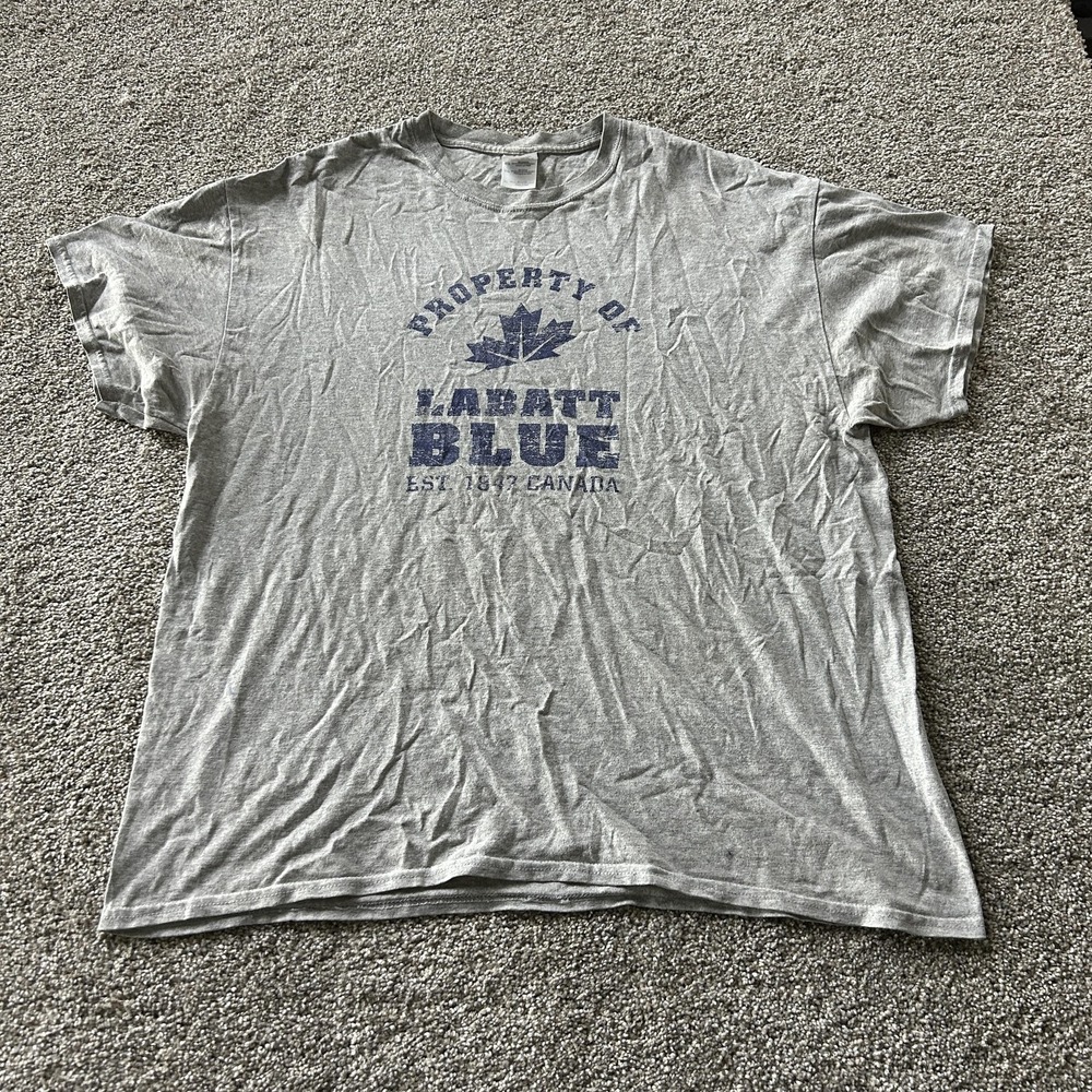 Labatt Blue Beer Canada Shirt Mens XL Gray Graphic Logo Tee T-Shirt Gildan